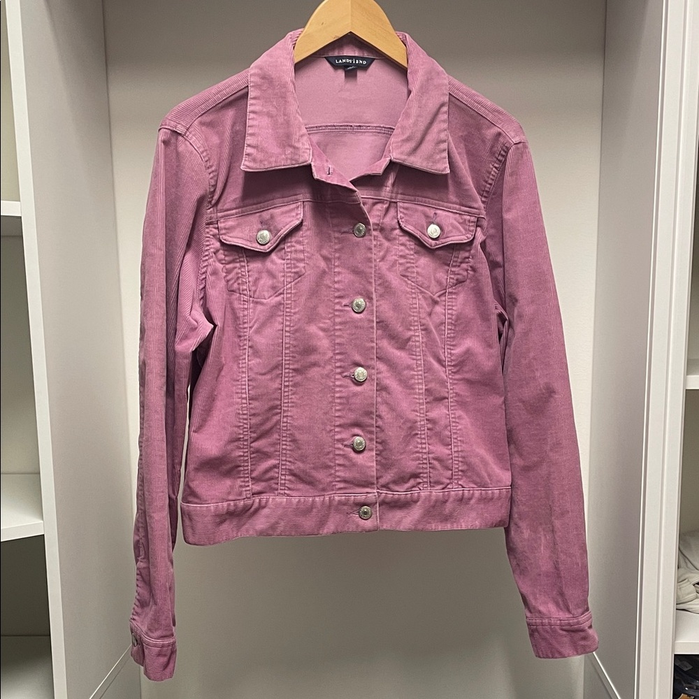 Lands' End Distressed Corduroy Jean Jacket Rose Color Size L 14-16